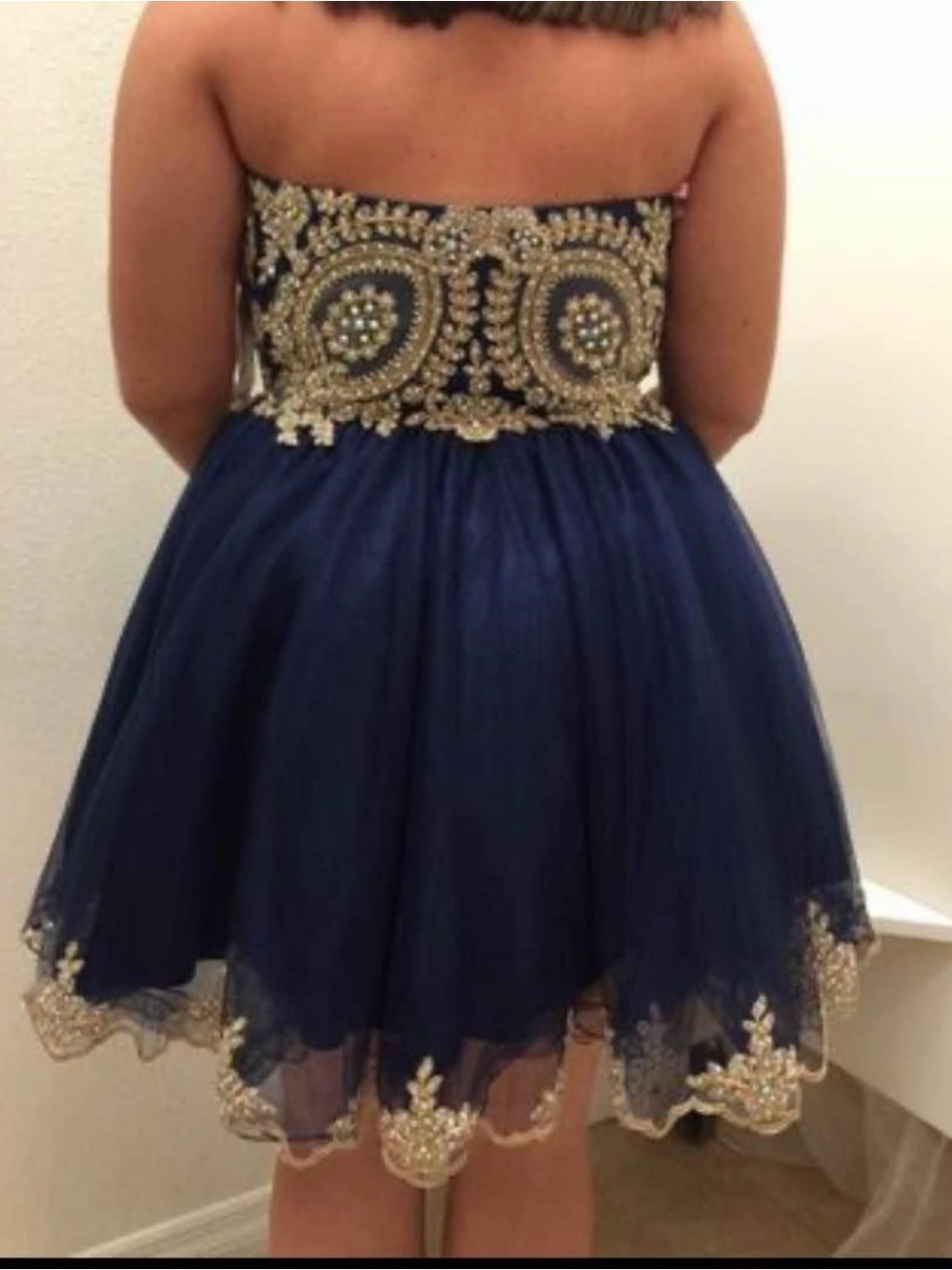 💙 Blush Navy Gold Beaded Corset Prom Hoco Dress Ladies Size 16 High Quality - Picture 3 of 12